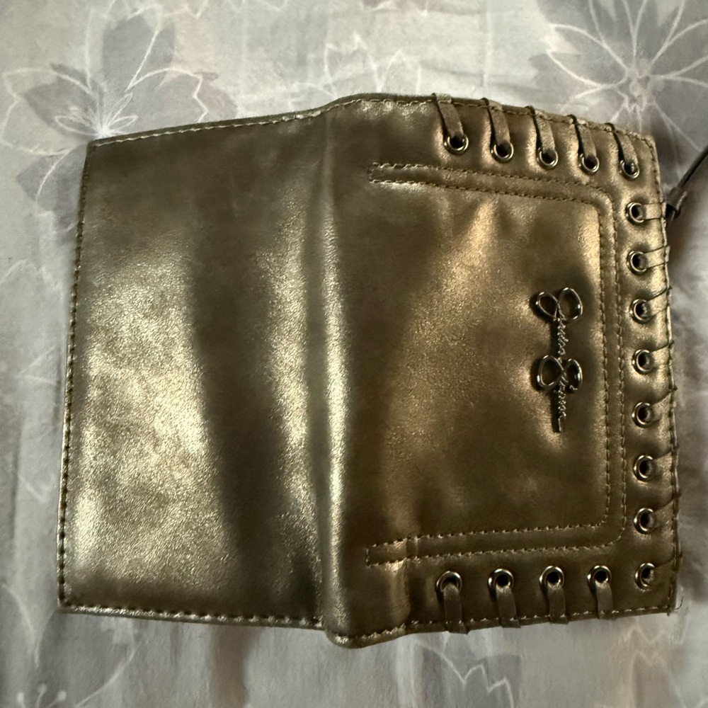 Metallic Bronze Women’s Wallet with Lace-Up Detail